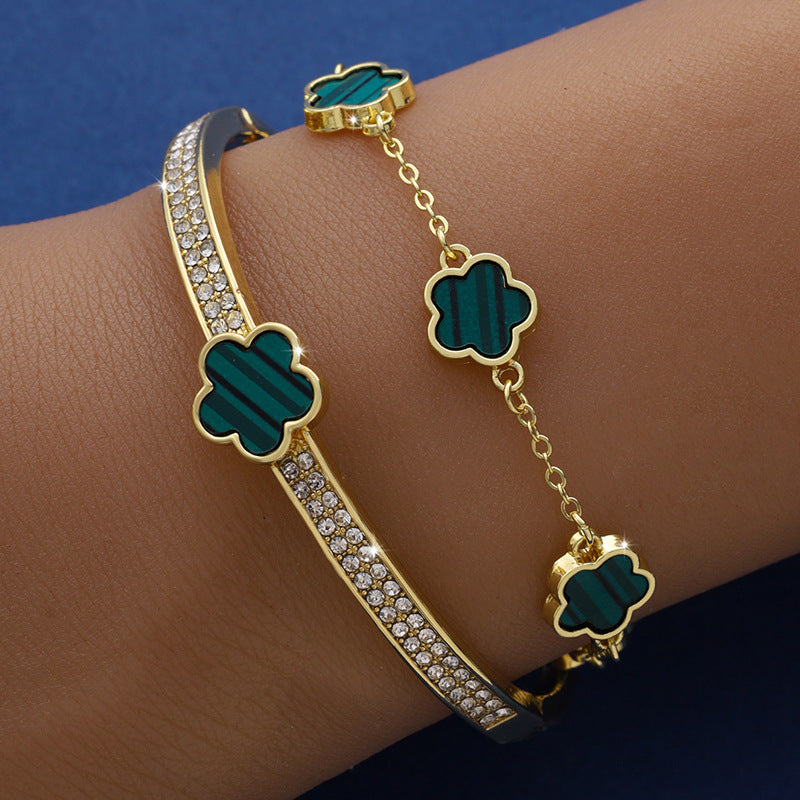 Lucky Five Petal Flower & Two-piece Five-leaf Flower Bracelet