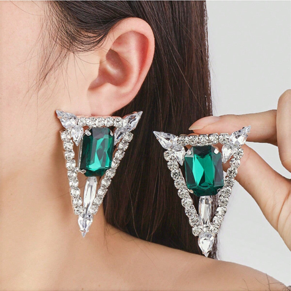 Multi-colored Rhinestones Triangle Jewel Earrings