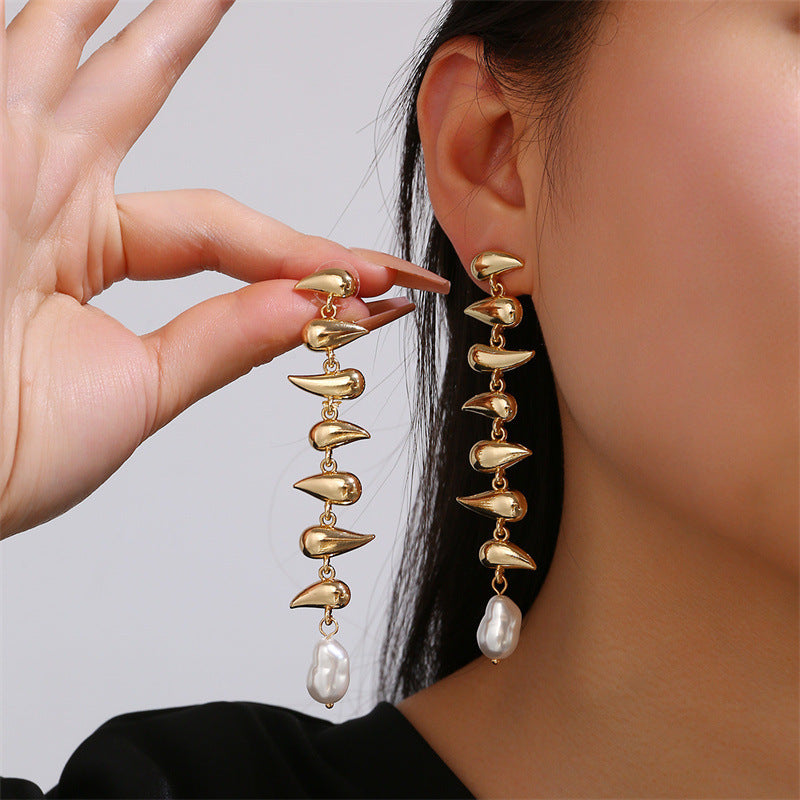 Drop-shaped Earring Necklace Glossy Suit