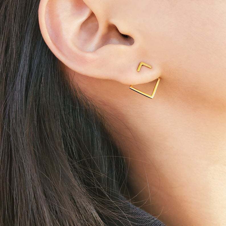 Silver Simple Graceful Geometric Square Two-piece Set Multi-wear Ear Studs