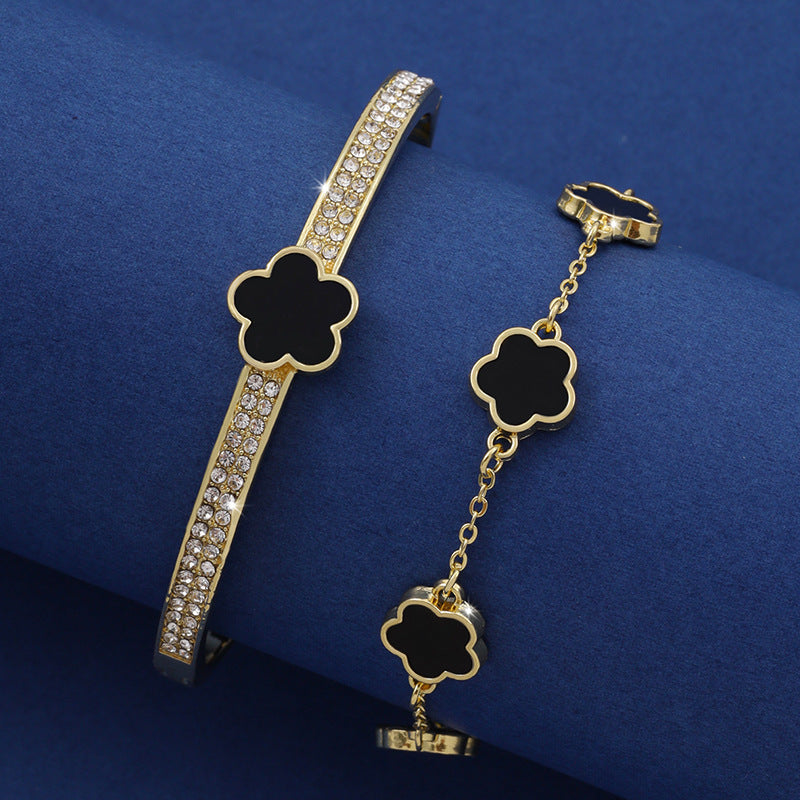 Lucky Five Petal Flower & Two-piece Five-leaf Flower Bracelet