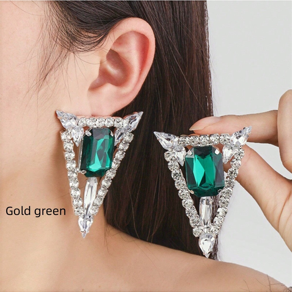 Multi-colored Rhinestones Triangle Jewel Earrings