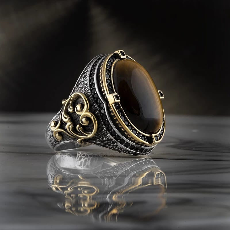 Snakelike Winding Black Flat Gemstone Ring Men's Retro With Opening Finger Ring