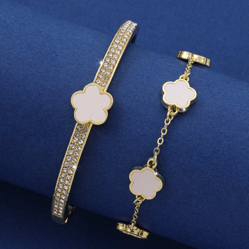 Lucky Five Petal Flower & Two-piece Five-leaf Flower Bracelet