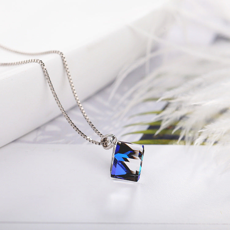 Silver Crystal Rubik's Cube Necklace