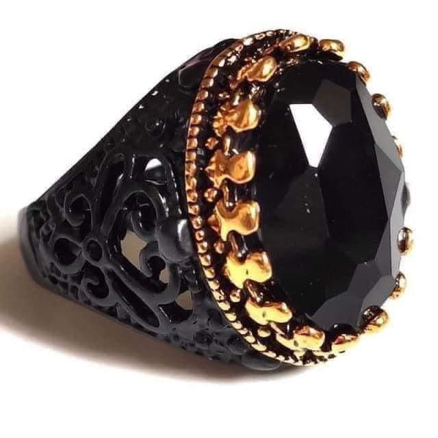 Snakelike Winding Black Flat Gemstone Ring Men's Retro With Opening Finger Ring