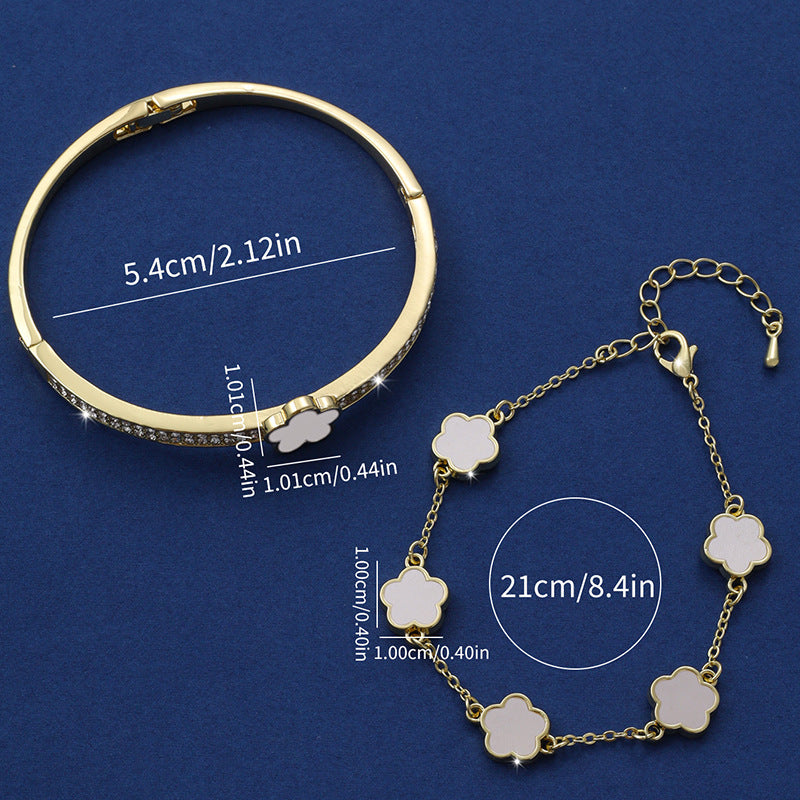 Lucky Five Petal Flower & Two-piece Five-leaf Flower Bracelet