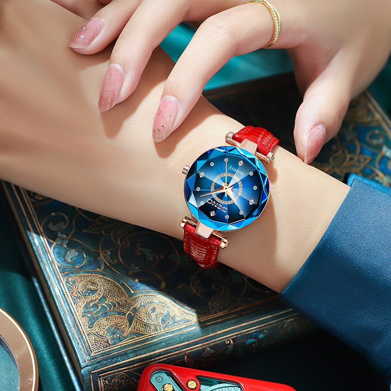 Starry Diamond Face Bright Polygonal Glass Watch