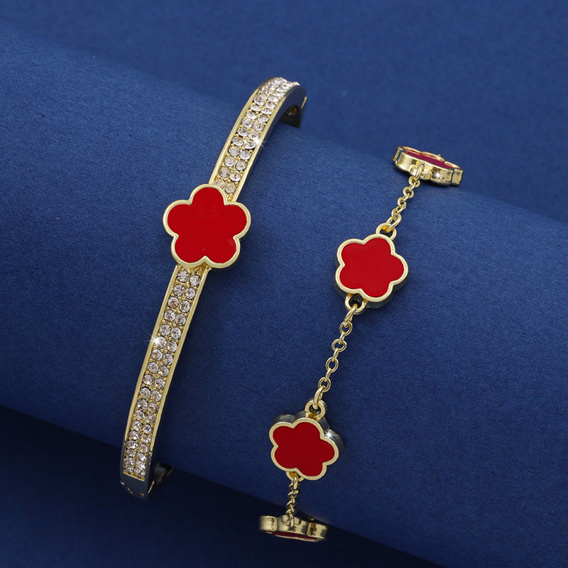 Lucky Five Petal Flower & Two-piece Five-leaf Flower Bracelet