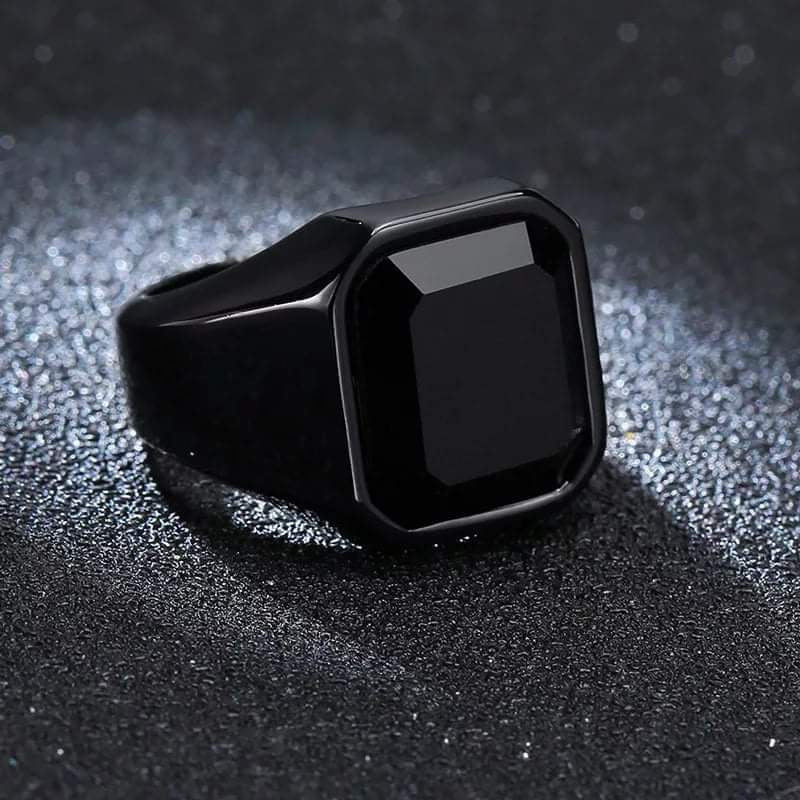 Snakelike Winding Black Flat Gemstone Ring Men's Retro With Opening Finger Ring