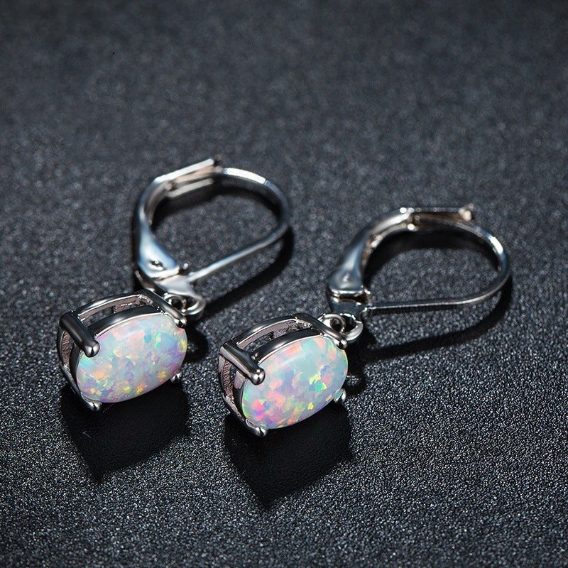 Four-claw Oval Opal Earrings