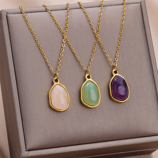 Irregular Geometric Green Pendant Necklace Clavicle Chain Female