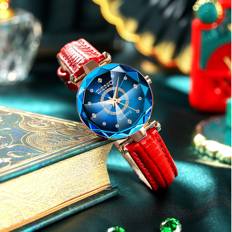 Starry Diamond Face Bright Polygonal Glass Watch