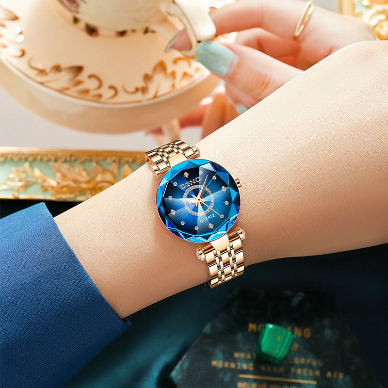 Starry Diamond Face Bright Polygonal Glass Watch