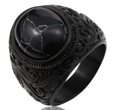 Snakelike Winding Black Flat Gemstone Ring Men's Retro With Opening Finger Ring