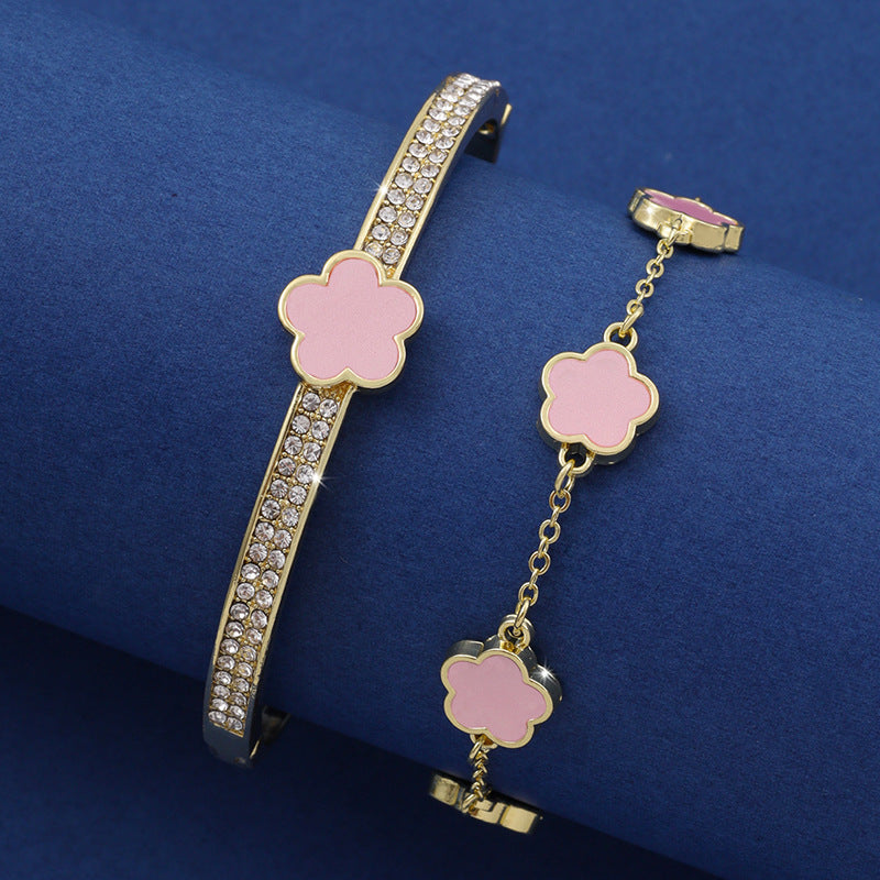 Lucky Five Petal Flower & Two-piece Five-leaf Flower Bracelet