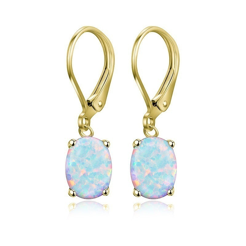 Four-claw Oval Opal Earrings