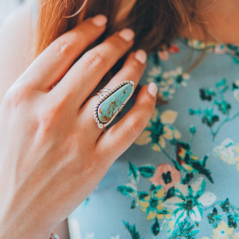 RETRO Geometric Drop-shaped Inlaid Turquoise Pattern Ring