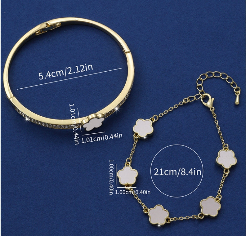 Lucky Five Petal Flower & Two-piece Five-leaf Flower Bracelet