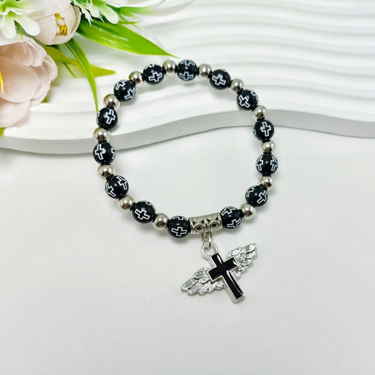 Rosary Bracelet Bronzing Acrylic Cross Bead Bracelet