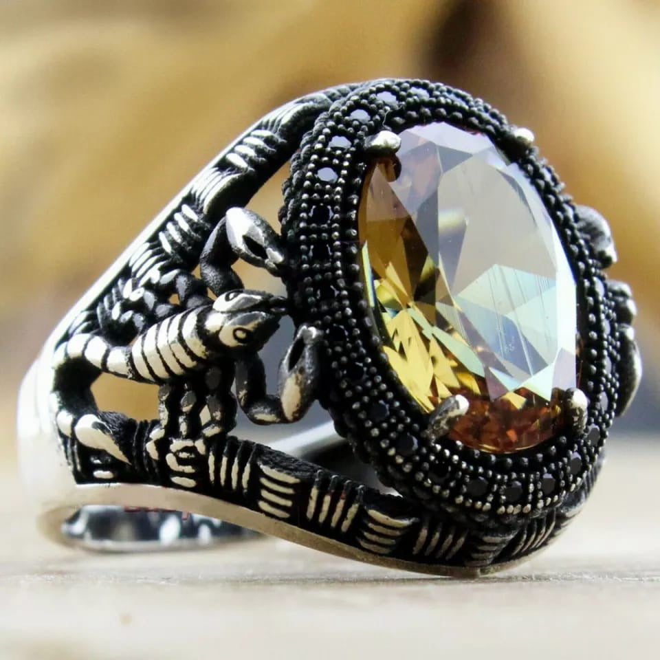 Snakelike Winding Black Flat Gemstone Ring Men's Retro With Opening Finger Ring